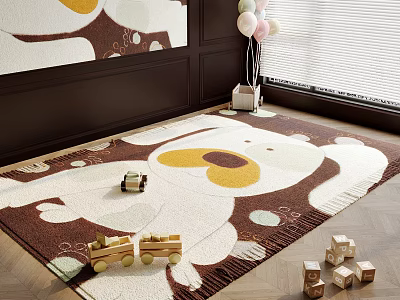 Square Rug Featuring Cartoon Bear Design For Kids Room With Toys And Decor 3d model