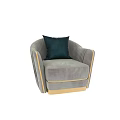 White Single Sofa With Gold Accents And Emerald Green Decorative Pillow
