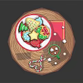 Christmas Themed Cookies On Wooden Tray With Green Cup Hot Drink Marshmallows And Candy Canes