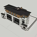 Modern Style Detached Villa With Large Windows Balcony Stone Exterior And Green Plants