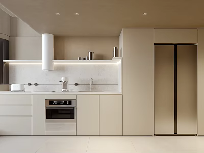 Modern Kitchen Interior With White Cabinets Range Hood Oven And Refrigerator 3d model