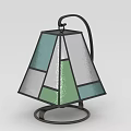 Decorative Lantern Furniture with Stained Glass Panels Geometric Design Metal Frame Handle and Base