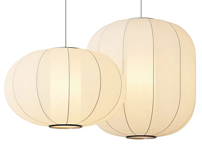Modern Minimalist Round Cream Colored Fabric Pendant Lights With Striped Design Hanging 3d model