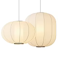 Modern Minimalist Round Cream Colored Fabric Pendant Lights With Striped Design Hanging