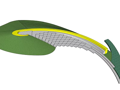 Curved Staircase Design With Stone Steps Yellow Edge And Green Surroundings 3d model