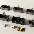 Black Kitchen Sinks In Various Designs With Faucets And Kitchen Accessories 3d model