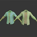Mannequins Wearing Blue Shirt With Gray Inner And Beige Cardigan Over Pink Top