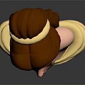 Cartoon Princess Bust With Brown Hair Yellow Headband Off Shoulder Yellow Top And Pearl Earrings