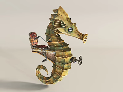 Steampunk Seahorse Metal Sculpture With Vintage Gears And Small Box Design 3d model
