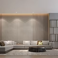 Modern Hotel Public Lounge Area With Gray Sofas Round Coffee Table And Soft Lighting 3d model