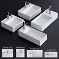 Modern White Rectangular Washbasin With Silver Faucet For Bathroom In Various Sizes 3d model