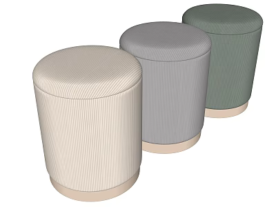Three Round Striped Poufs In Beige Gray And Green Colors 3d model
