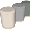 Three Round Striped Poufs In Beige Gray And Green Colors