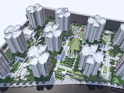 High Rise Residential Complex With Landscaped Gardens And Open Green Spaces 3d model