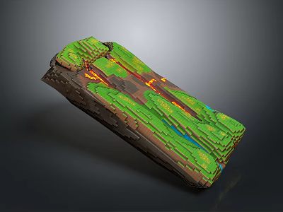Wooden And Stone Material Decorative Structure With Green Surface And Orange Textured Lines 3d model