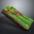 Wooden And Stone Material Decorative Structure With Green Surface And Orange Textured Lines
