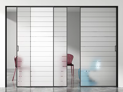 Modern Sliding Glass Doors with Black Frame in Contemporary Interior Design 3d model