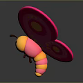 Cute 3D Game Bee Character With Pink Wings Yellow Spots And Orange Yellow Body