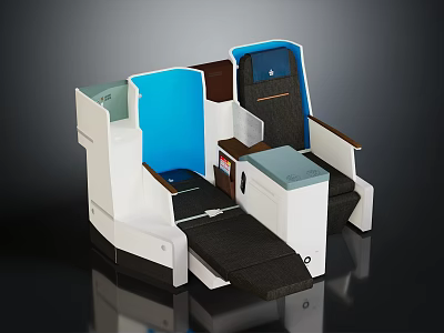 Modern Aircraft Seat Design With Blue Panel White Frame Armrest And Storage Compartment 3d model