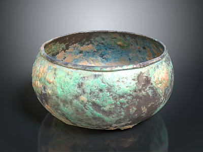 Antique Bronze Bowl with Green Patina and Rusted Texture for Daily Life 3d model