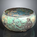 Antique Bronze Bowl with Green Patina and Rusted Texture for Daily Life
