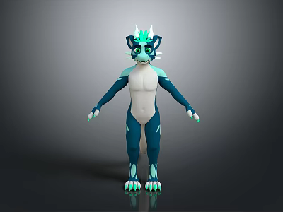 Game Movie Anthropomorphic Cat Character With Blue White Fur Glowing Green Accents Modern 3D Design 3d model