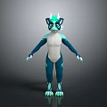 Game Movie Anthropomorphic Cat Character With Blue White Fur Glowing Green Accents Modern 3D Design