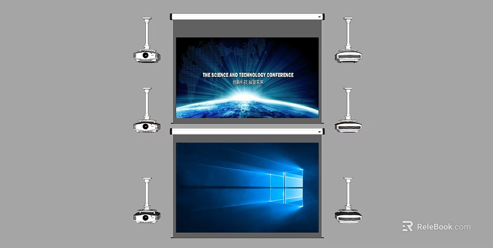 Projection Monitoring Solution With Screens And Cameras For Conference Presentations 3d model 