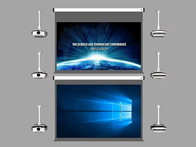 Projection Monitoring Solution With Screens And Cameras For Conference Presentations 3d model
