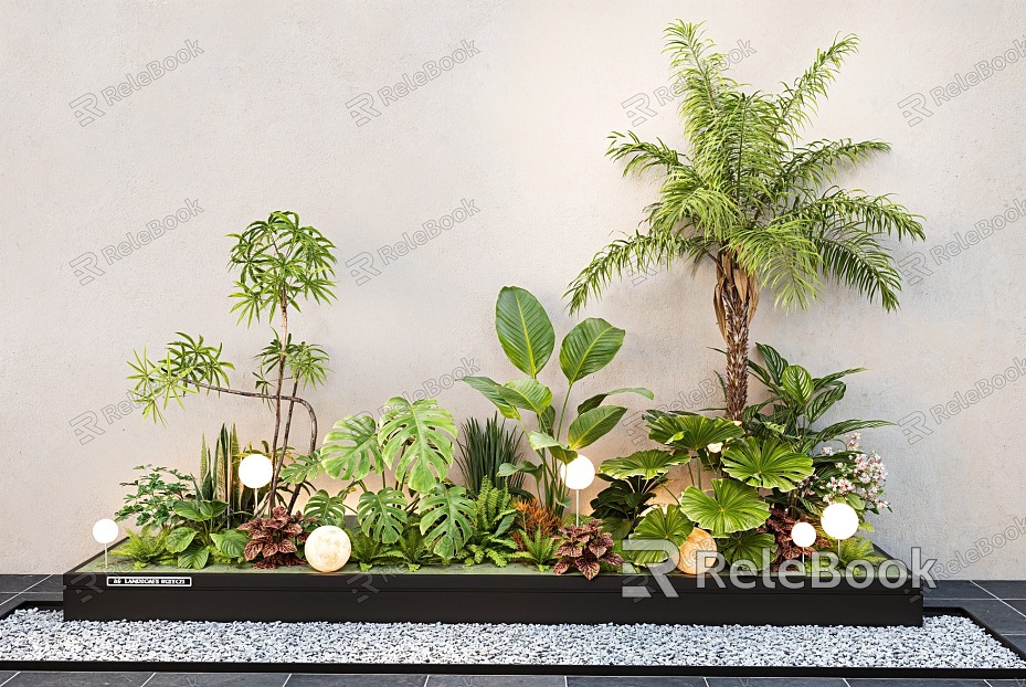 Modern indoor plant combination plant pile flower mirror courtyard sketch plant landscape shrub flowers and plants model