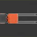 3D Rendering of Orange Forklift Structure with Metal Forks and Red Detail