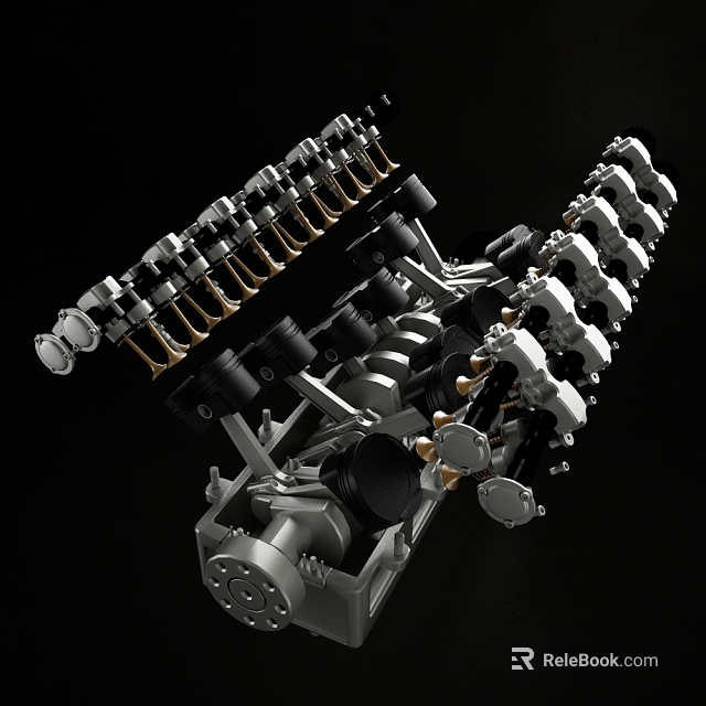 Engine Internal Mechanical Structure With Pistons Connecting Rods And Valves 3d model 
