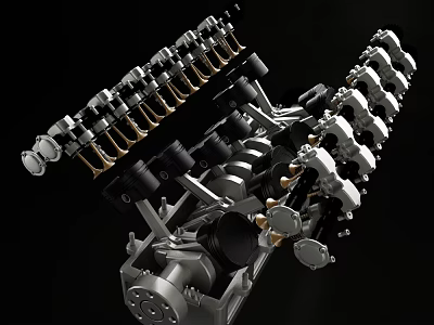 Engine Internal Mechanical Structure With Pistons Connecting Rods And Valves 3d model