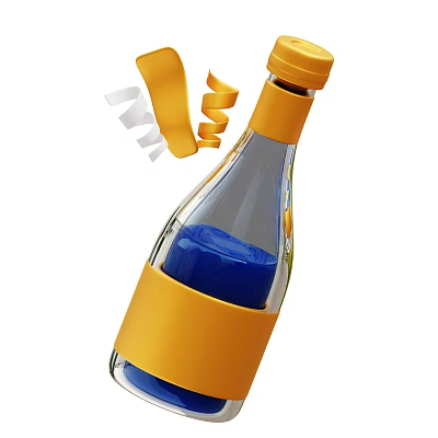 Refreshing Beverage In Glass Bottle With Yellow Cap Blue Liquid And Yellow Spiral Decorations 3d model