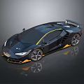 Black Sports Car With Yellow Accents Sleek Design And Large Rear Spoiler