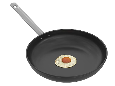 Black Non-stick Frying Pan With Silver Handle Holding Fried Egg As Essential Kitchen Cookware 3d model