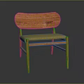 Curved Wooden Backrest Accent Chair With Yellow Seat Cushion And Modern Design