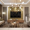 Modern Living Dining Room Interior With Wooden Table Chairs Pendant Lights And Wall Decor