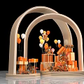 Decorative Display Stand With Two Arches Orange White Balloons And Gift Boxes 3d model