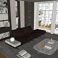 Modern Living Room Sofa Combination Side Table Carpet Bookcase 3d model