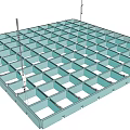 Grid Pattern Metal Ceiling Framework With Suspension Rods And Square Panels 3d model