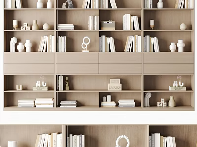 Layered Bookshelf With Organized Books Decorative Ornaments And Multiple Storage Shelves 3d model