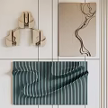 Modern 3D Wooden Wall Decorations With Beige Curved Patterns And Teal Pleated Vertical Stripes