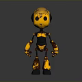 Worn Yellow And Black Robot Figure With Rusty Details And 3D Rendered Design