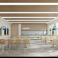 Spacious Cafeteria Interior With Wooden Ceiling Tables Chairs And Large Windows 3d model