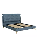 Modern Blue Leather Double Bed With Pleated Headboard Gold Legs And Slat Support