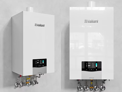 Eccotemp Two White Water Heaters With Digital Display Wall Mounted Pipe Connections 3d model