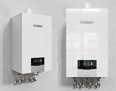 Eccotemp Two White Water Heaters With Digital Display Wall Mounted Pipe Connections 3d model