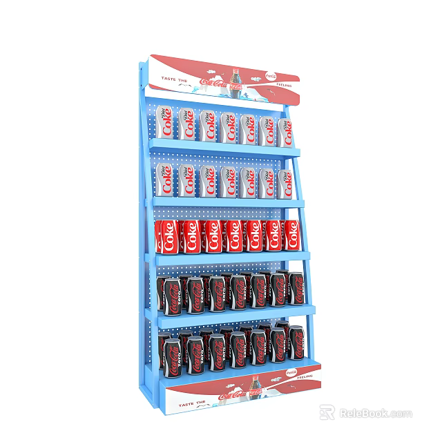 Blue Display Shelf With Multiple Layers For Coca Cola Beverage Retail 3d model