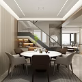 Modern Living And Dining Room Interior With Sofa Coffee Table Marble TV Wall And Plants